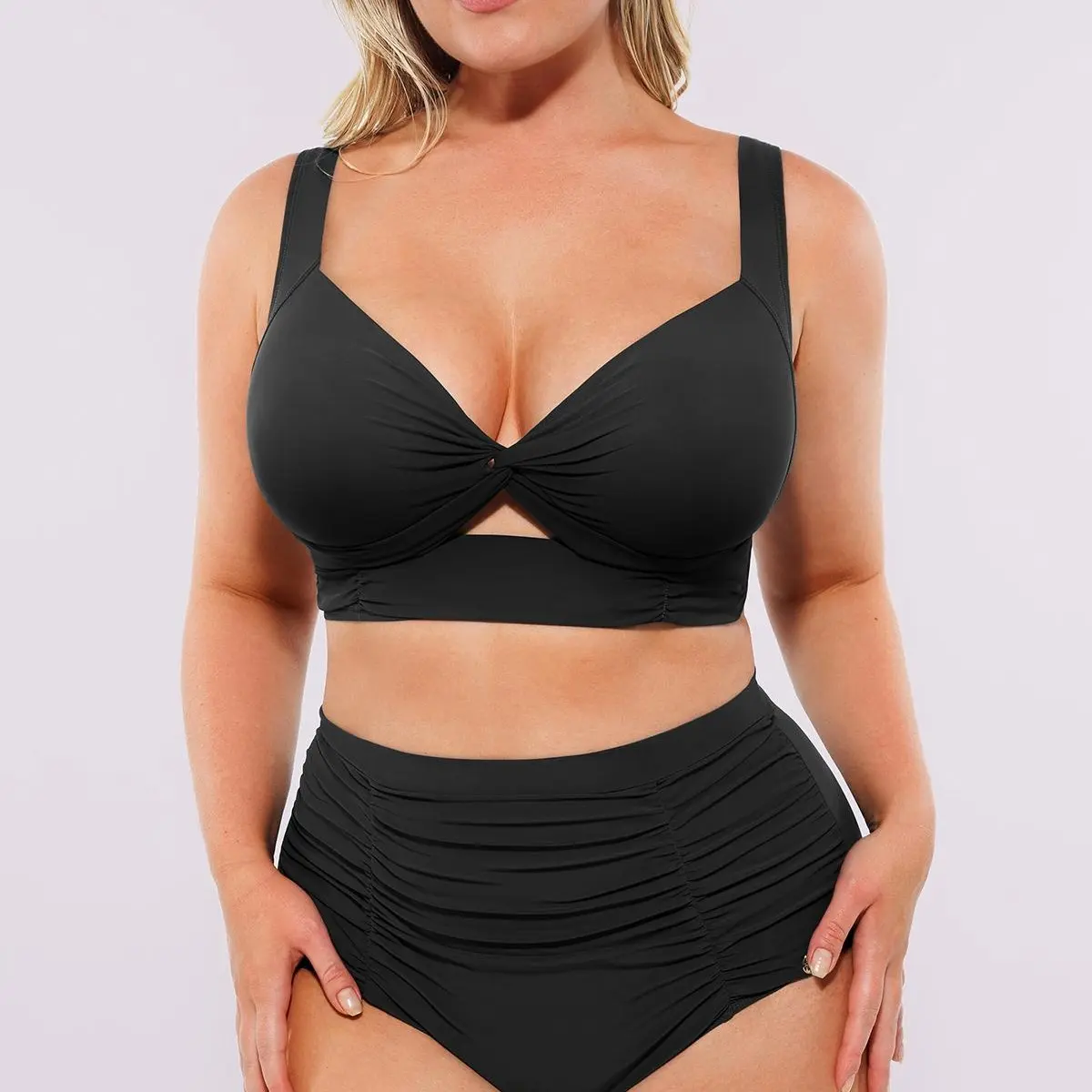 High-Waist Sculpting Bikini Set with Crisscross Top