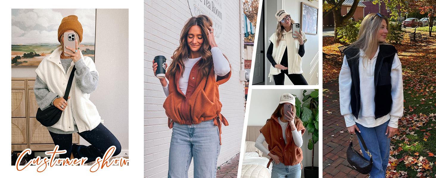 Tanming Women's Basic Fleece Vest Casual Sleeveless Button Down Sherpa Jacket Outerwear with Pockets