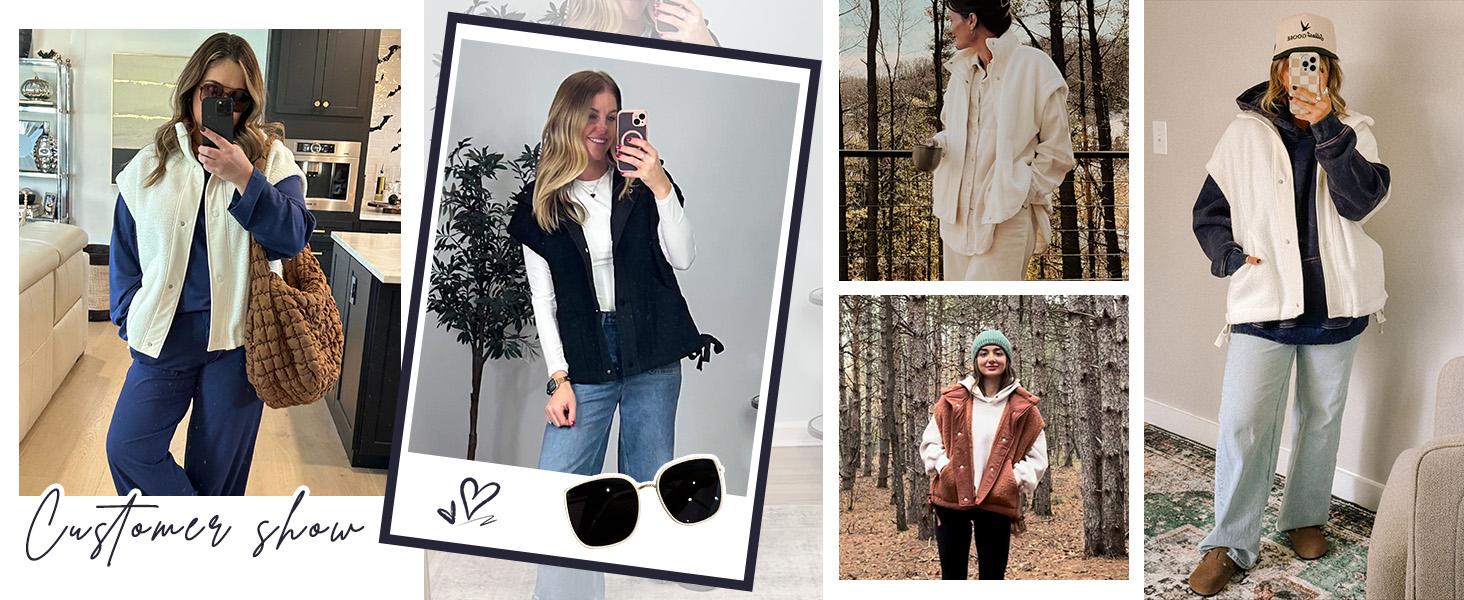 Tanming Women's Basic Fleece Vest Casual Sleeveless Button Down Sherpa Jacket Outerwear with Pockets