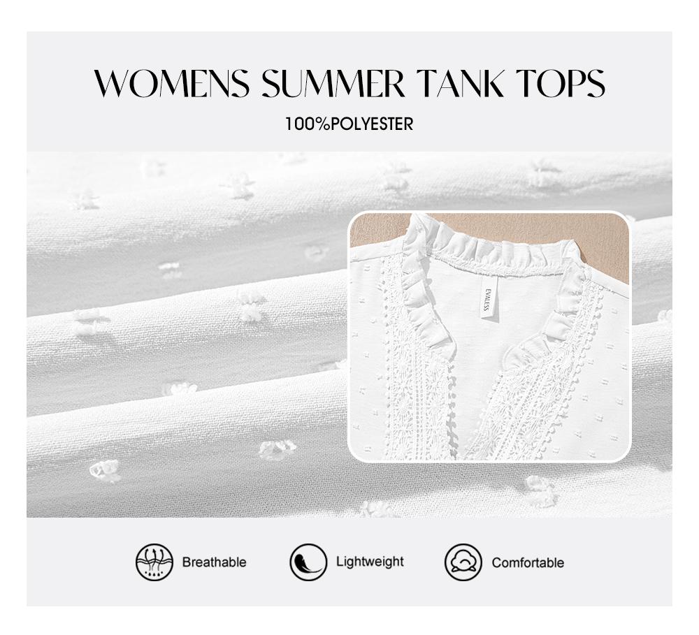 EVALESS Women's Tank Top Lace Casual V Neck Elegant Swiss Dot Smocked Sleeveless T Shirts Tops 2026 Womenswear Fashion Outfits SummerVibes  Deals For You Days summer outfits