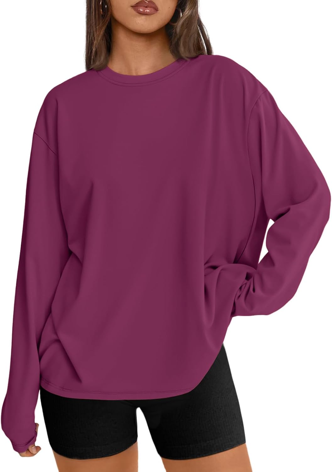Womens Oversized Long Sleeve Shirts Fall Tops 2026 Basic Tee Casual Workout Y2K Clothes