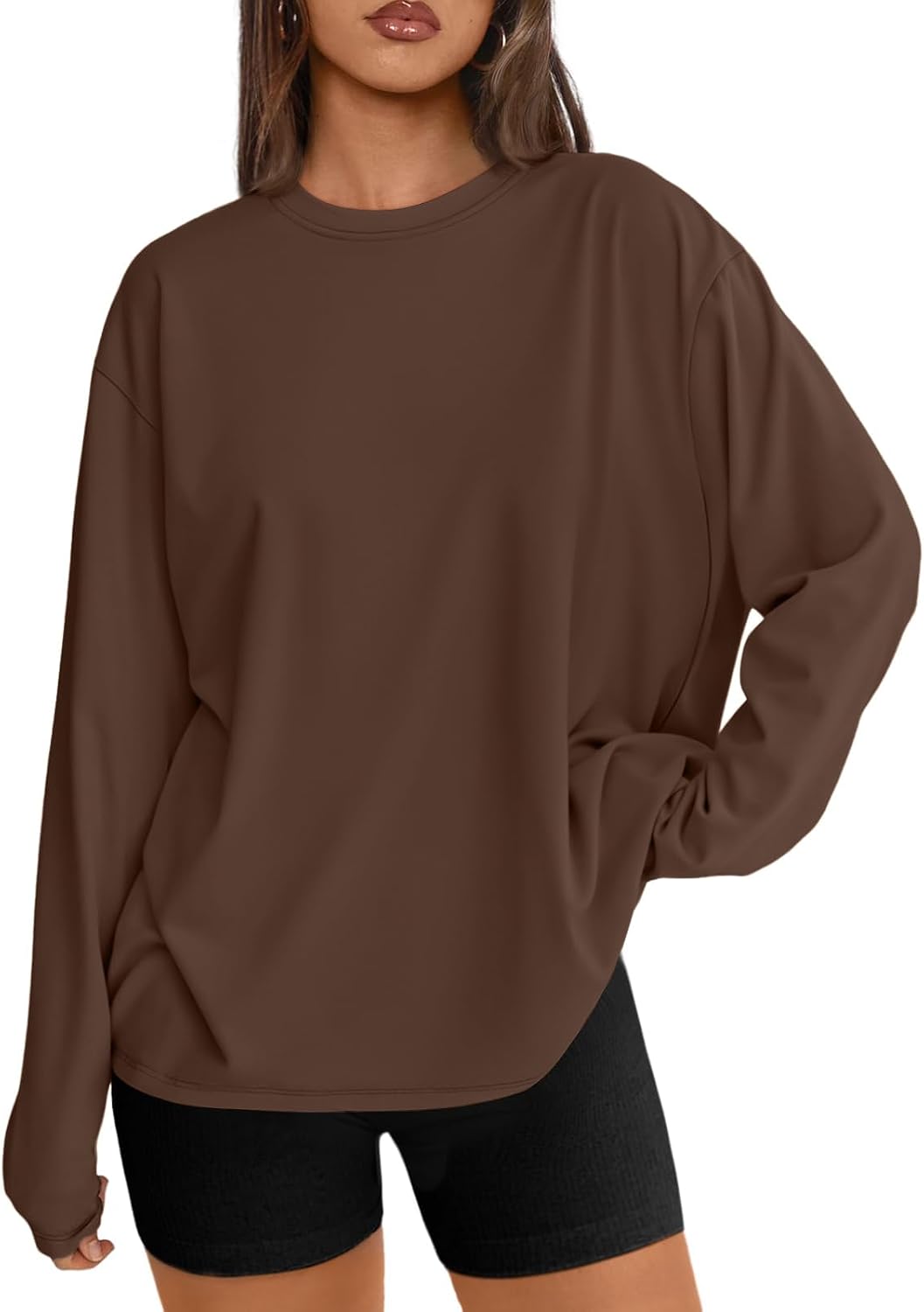 Womens Oversized Long Sleeve Shirts Fall Tops 2026 Basic Tee Casual Workout Y2K Clothes