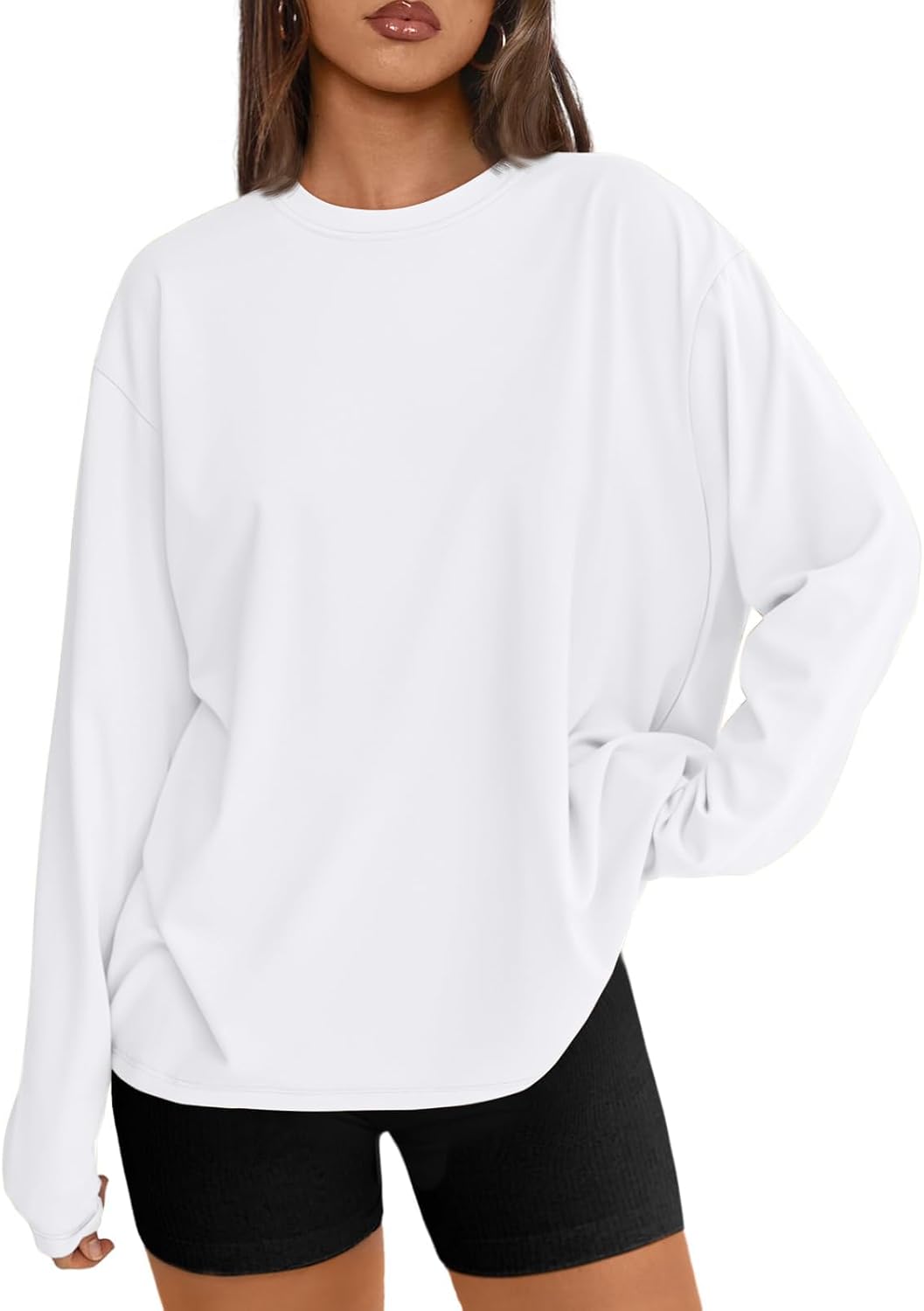 Womens Oversized Long Sleeve Shirts Fall Tops 2026 Basic Tee Casual Workout Y2K Clothes