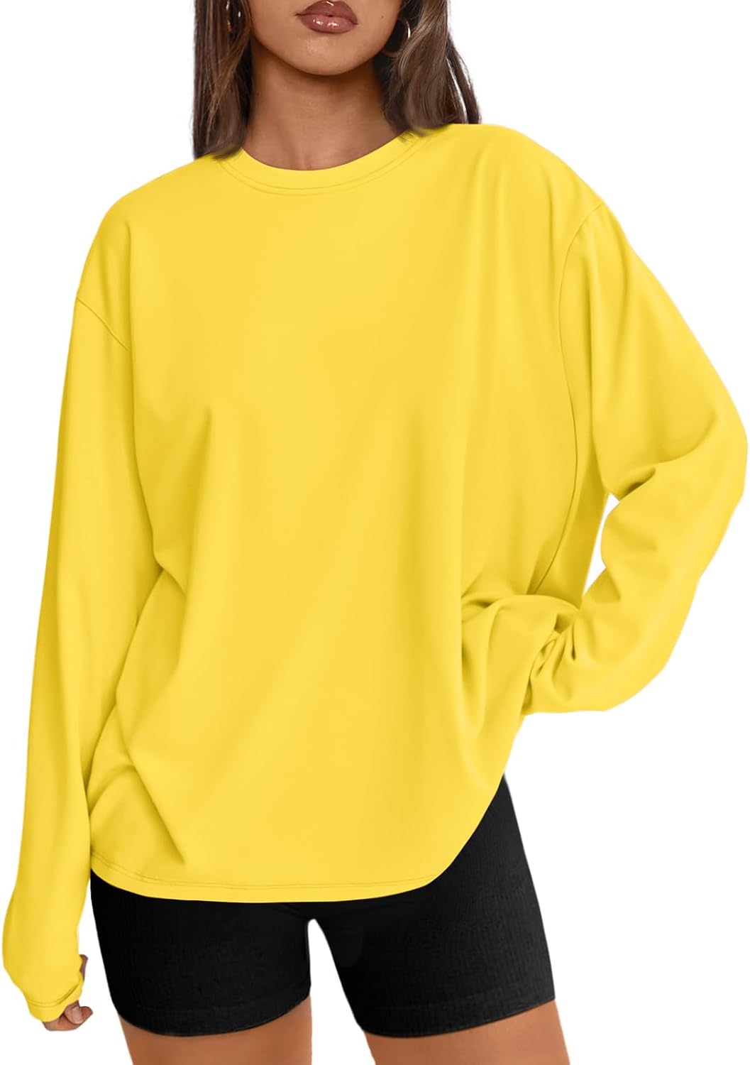 Womens Oversized Long Sleeve Shirts Fall Tops 2026 Basic Tee Casual Workout Y2K Clothes