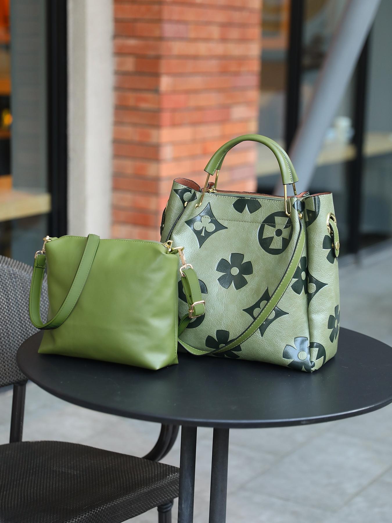 Women's Fashionable Vintage Floral Embossed Leather Handbag Set, Including Large Capacity Handbag & Crossbody Bag, Trendy Versatile Daily Commuting Bag Set