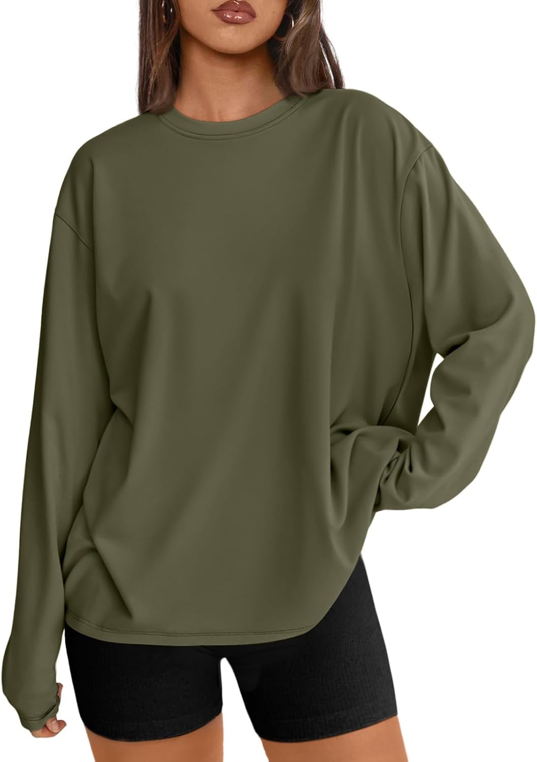Womens Oversized Long Sleeve Shirts Fall Tops 2026 Basic Tee Casual Workout Y2K Clothes