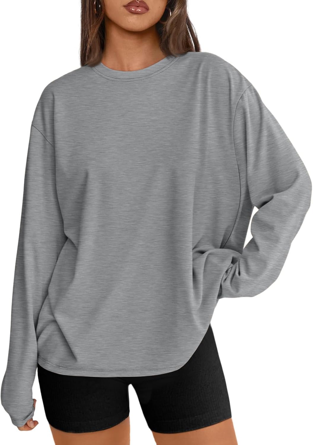 Womens Oversized Long Sleeve Shirts Fall Tops 2026 Basic Tee Casual Workout Y2K Clothes