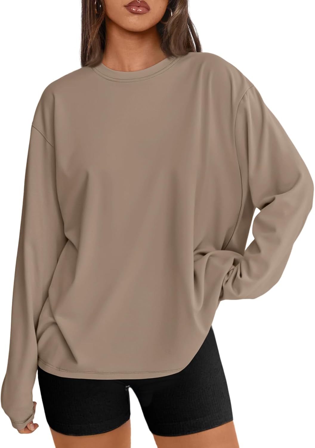 Womens Oversized Long Sleeve Shirts Fall Tops 2026 Basic Tee Casual Workout Y2K Clothes