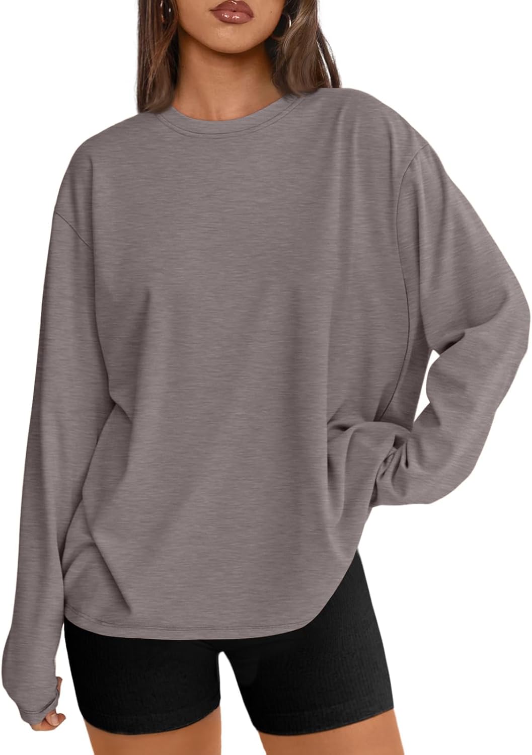 Womens Oversized Long Sleeve Shirts Fall Tops 2026 Basic Tee Casual Workout Y2K Clothes