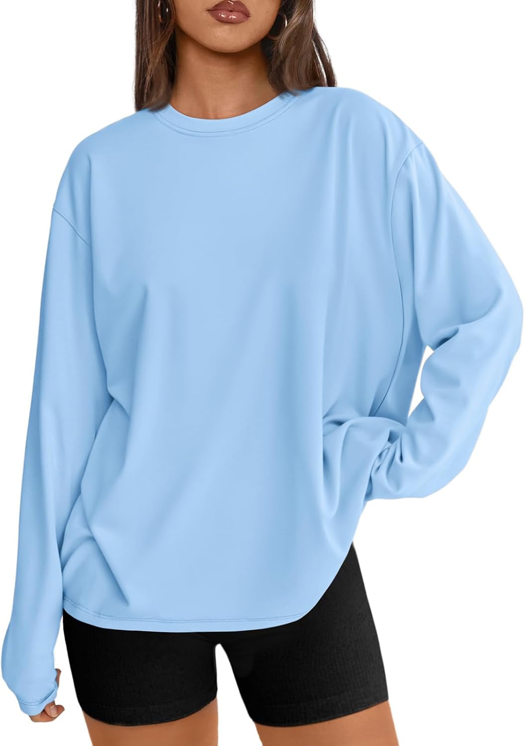 Womens Oversized Long Sleeve Shirts Fall Tops 2026 Basic Tee Casual Workout Y2K Clothes
