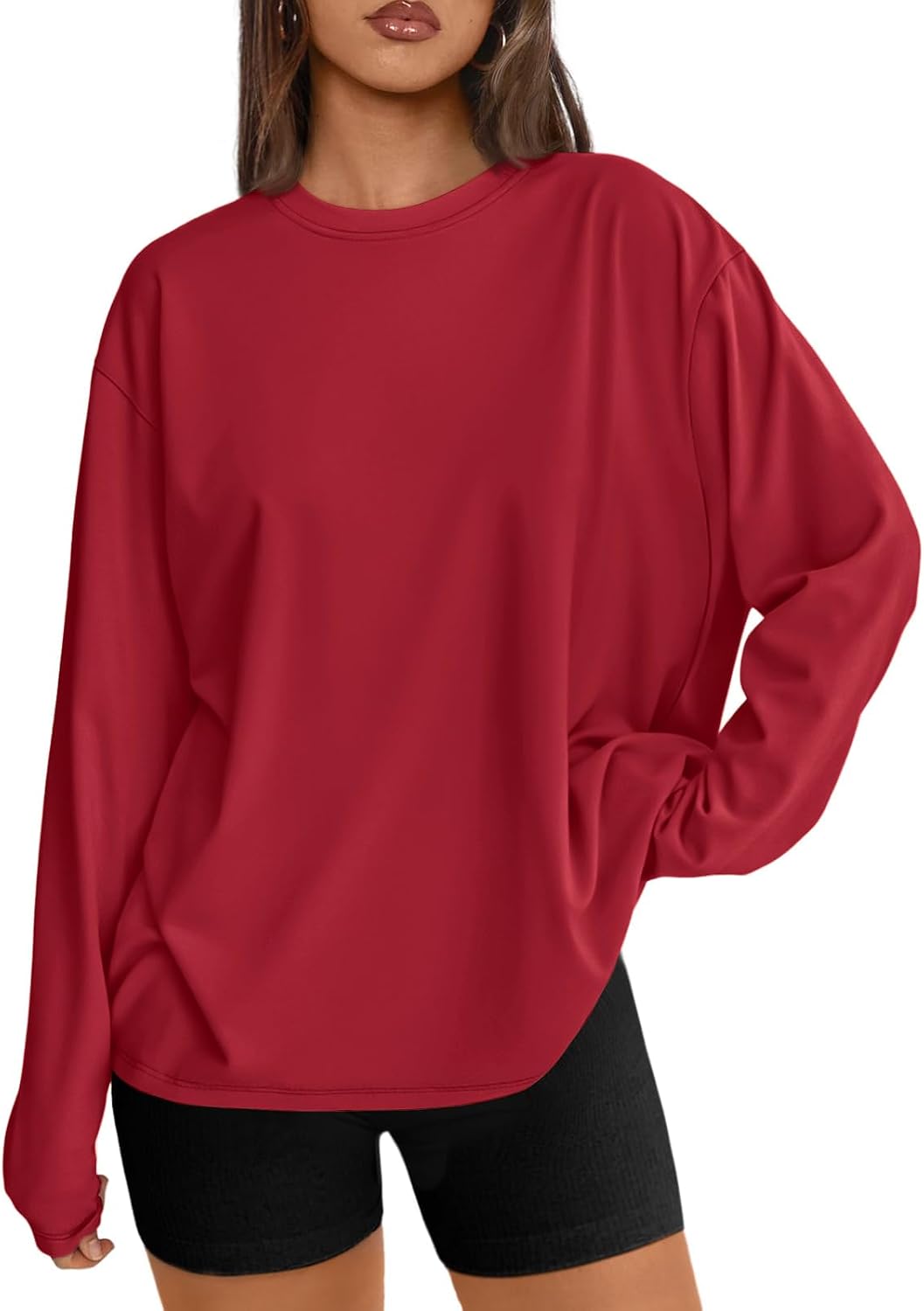 Womens Oversized Long Sleeve Shirts Fall Tops 2026 Basic Tee Casual Workout Y2K Clothes