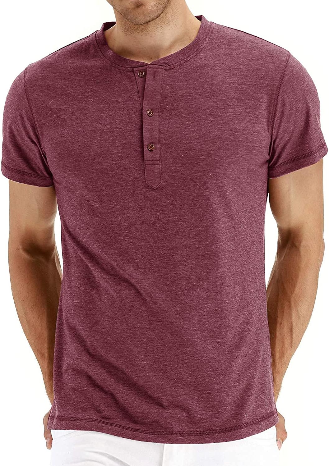 Mens Henley Short Sleeve T-Shirt Cotton Casual Shirt