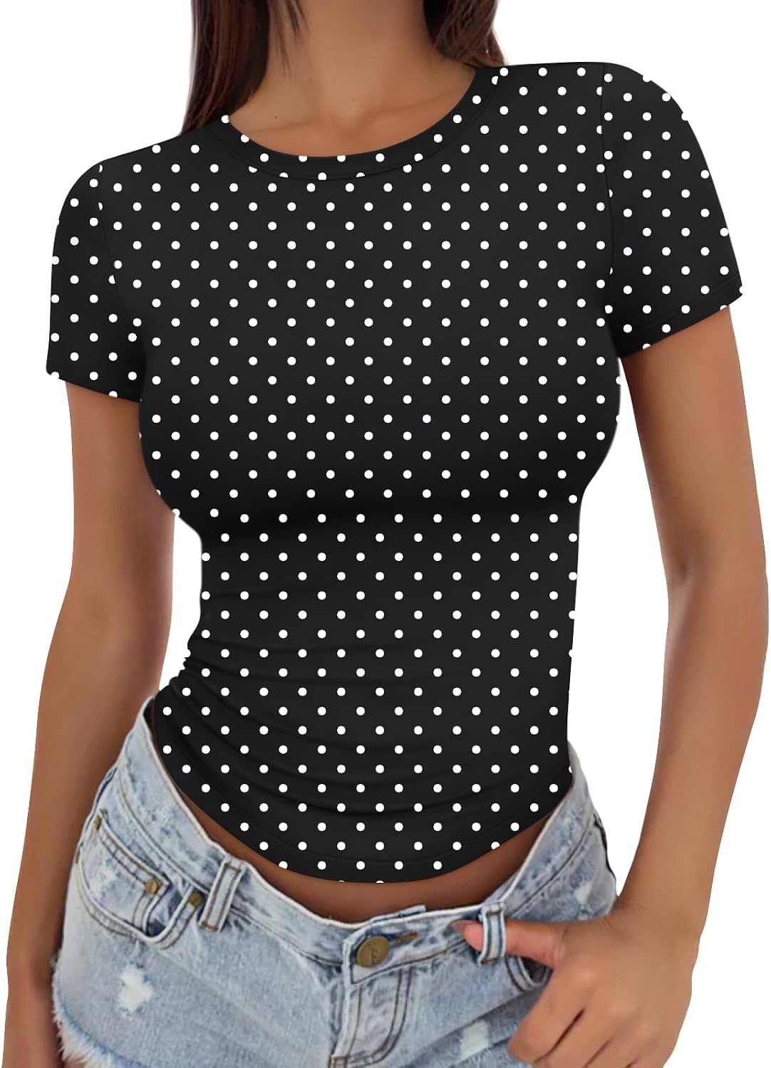Womens Basic T Shirts - Stretchy Soft Slim Fit Short Sleeve Y2k Cute Summer Crop Workout Tops