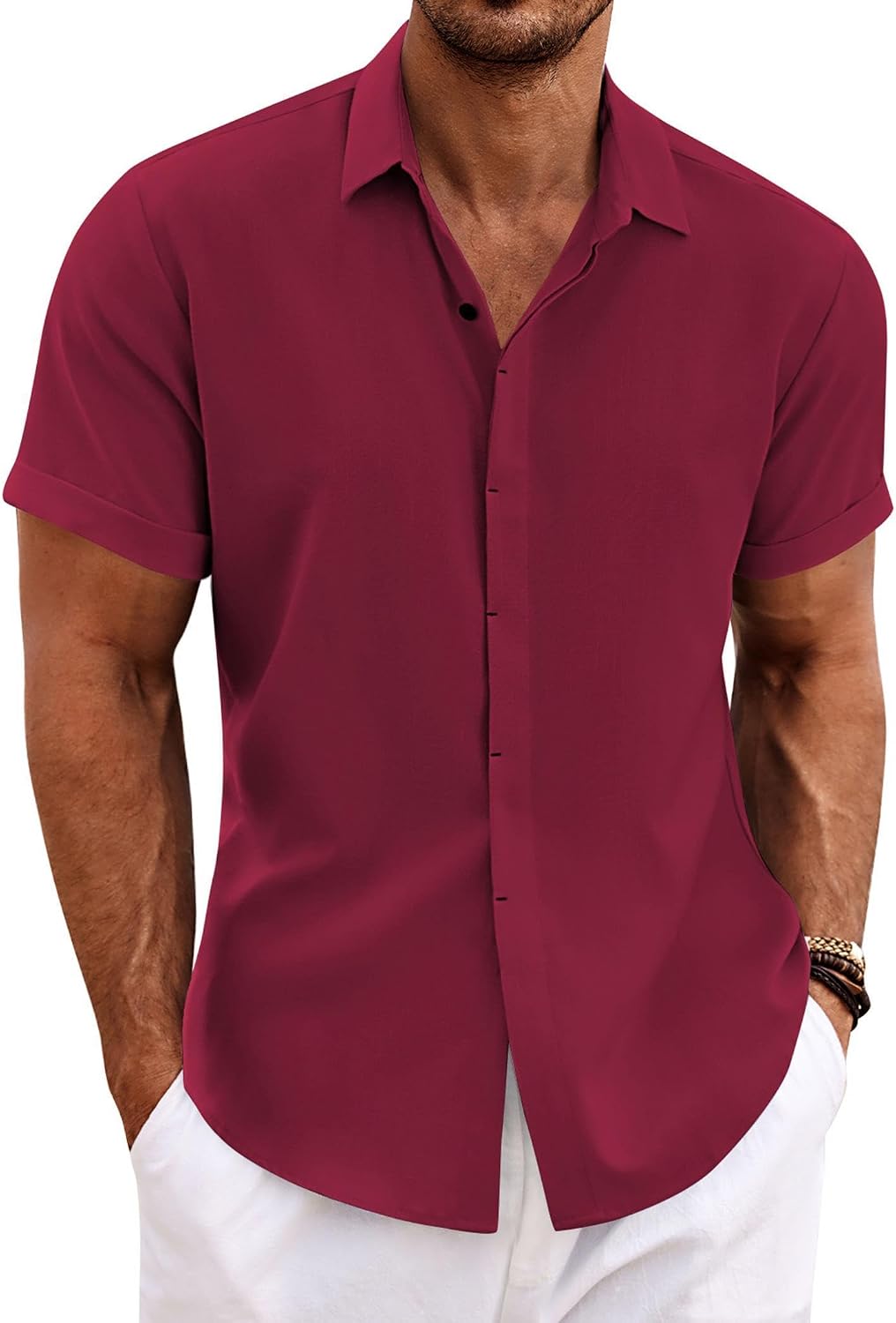 Men's Linen Shirts Short Sleeve Casual Shirts Button Down Shirt for Men Beach Summer Wedding Shirt