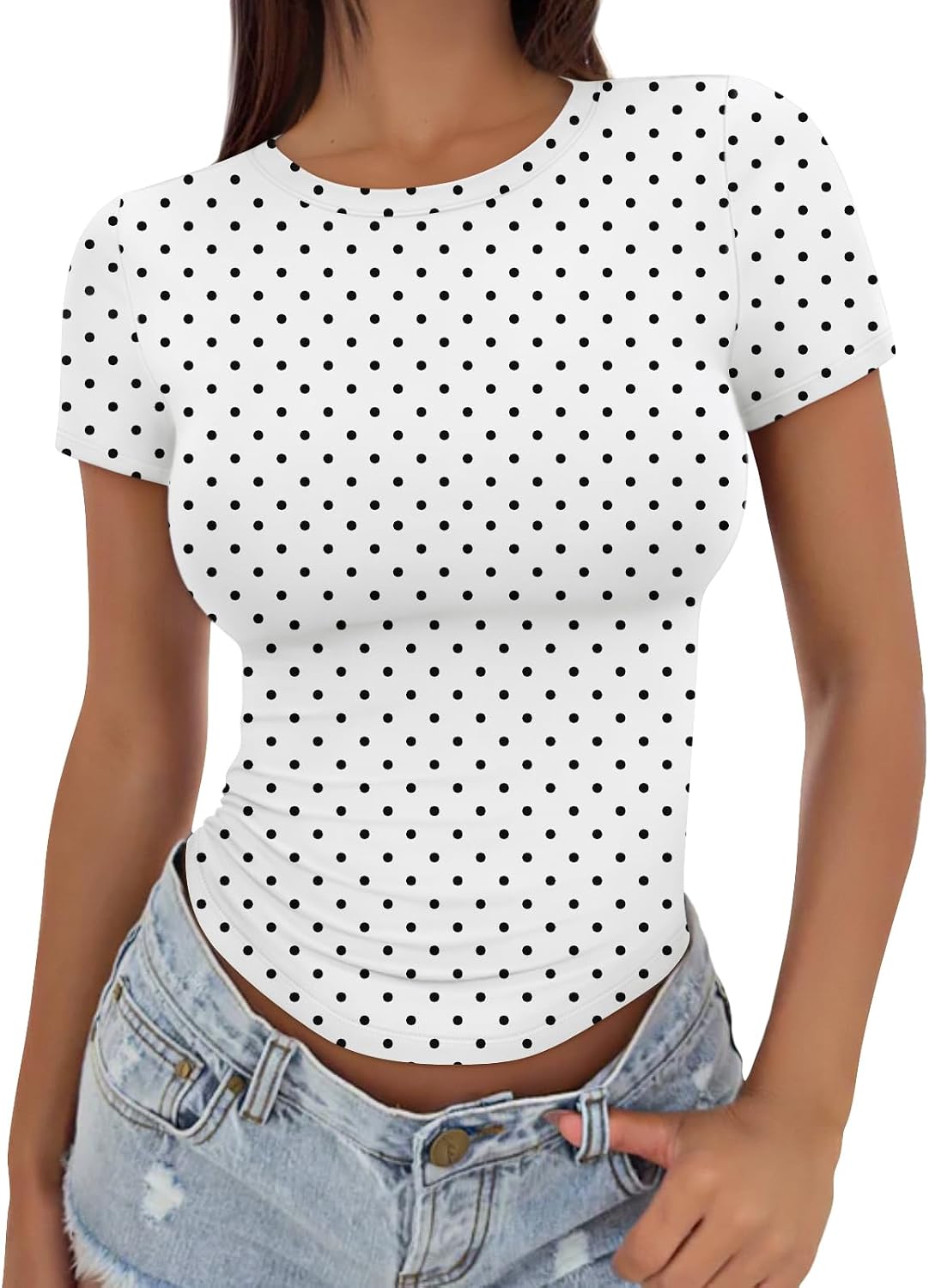Womens Basic T Shirts - Stretchy Soft Slim Fit Short Sleeve Y2k Cute Summer Crop Workout Tops