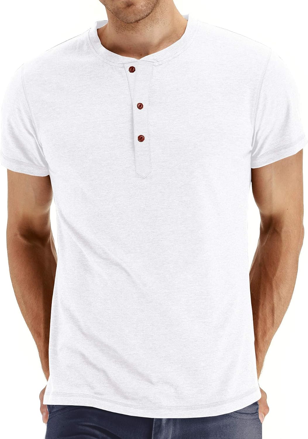 Mens Henley Short Sleeve T-Shirt Cotton Casual Shirt
