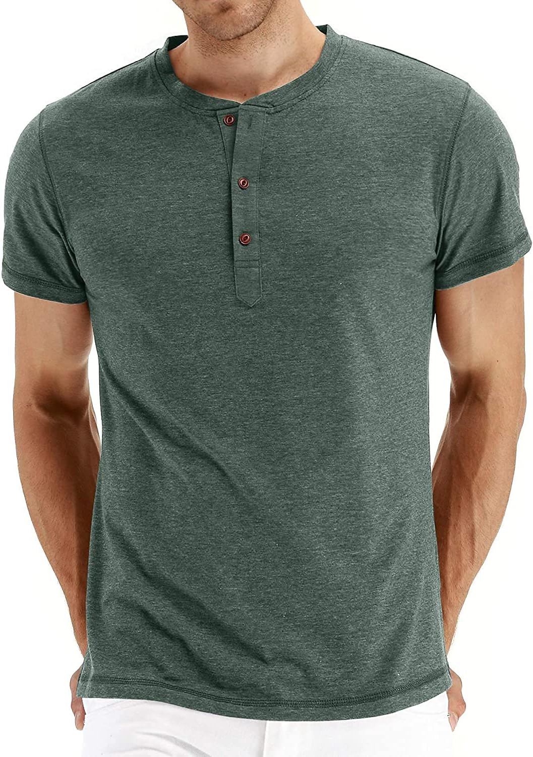 Mens Henley Short Sleeve T-Shirt Cotton Casual Shirt
