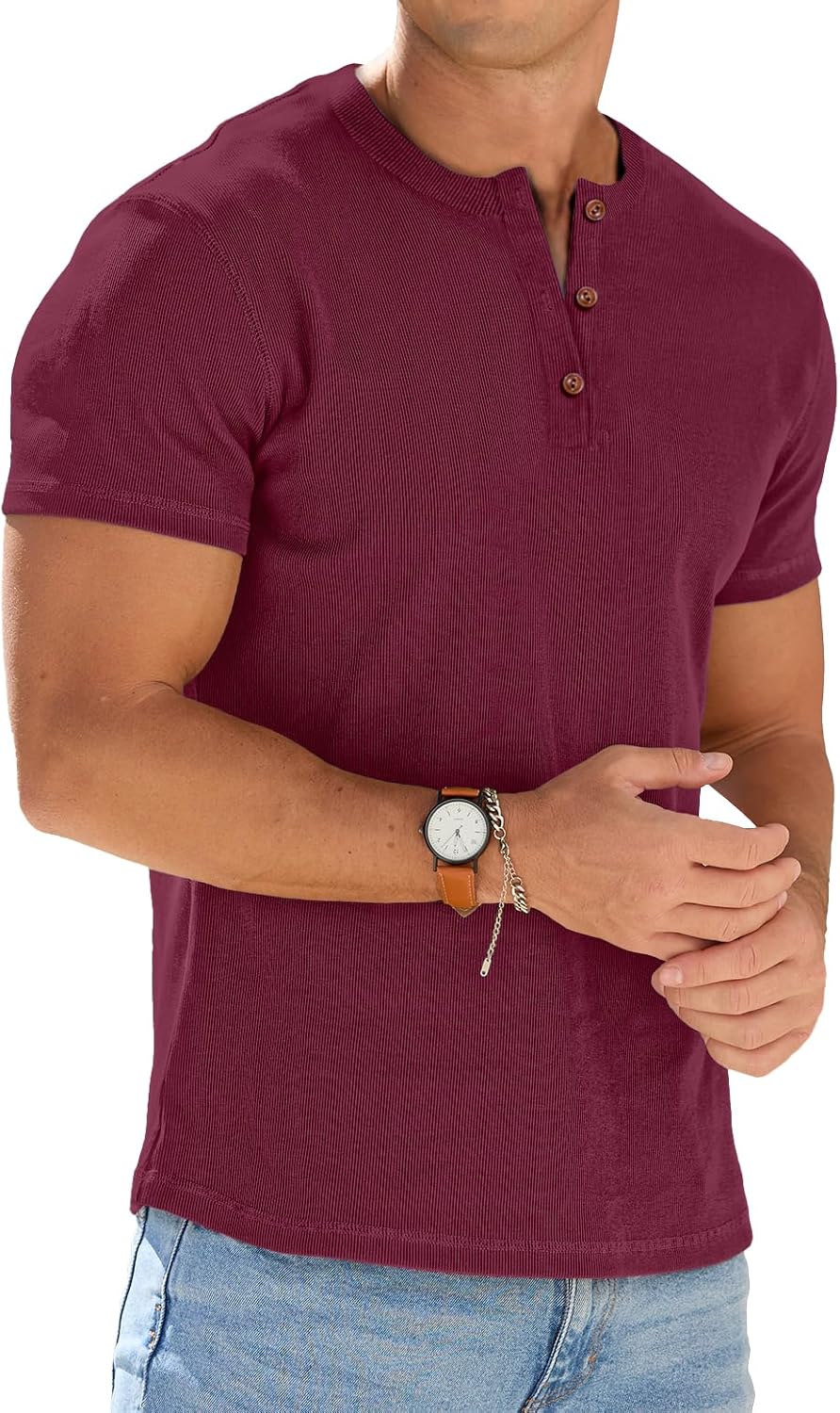Mens Muscle Henley Shirts Lightweight Workout T-Shirt Gym Tee Athletic Short Sleeve with Button