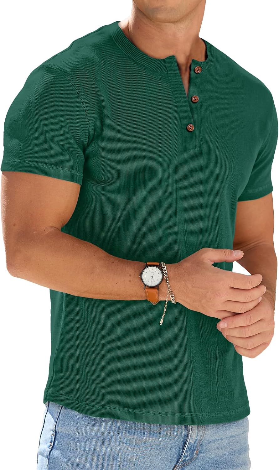 Mens Muscle Henley Shirts Lightweight Workout T-Shirt Gym Tee Athletic Short Sleeve with Button
