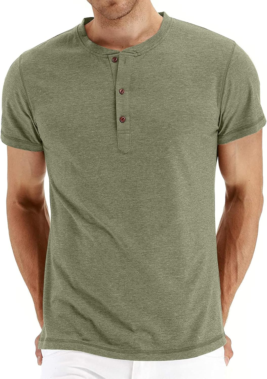 Mens Henley Short Sleeve T-Shirt Cotton Casual Shirt