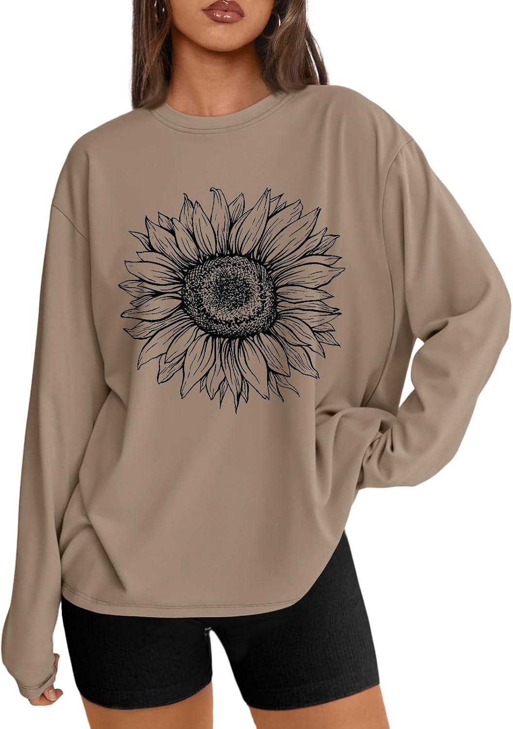 Womens Oversized Long Sleeve Shirts Fall Tops 2026 Basic Tee Casual Workout Y2K Clothes