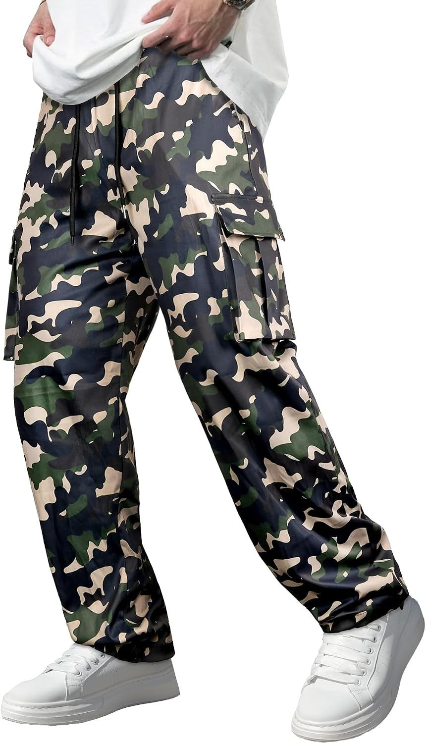 Men's Casual Cargo Pants Workout Joggers Stretch Sweatpants Hiking Drawstring Tactical Pants with Multi Pockets