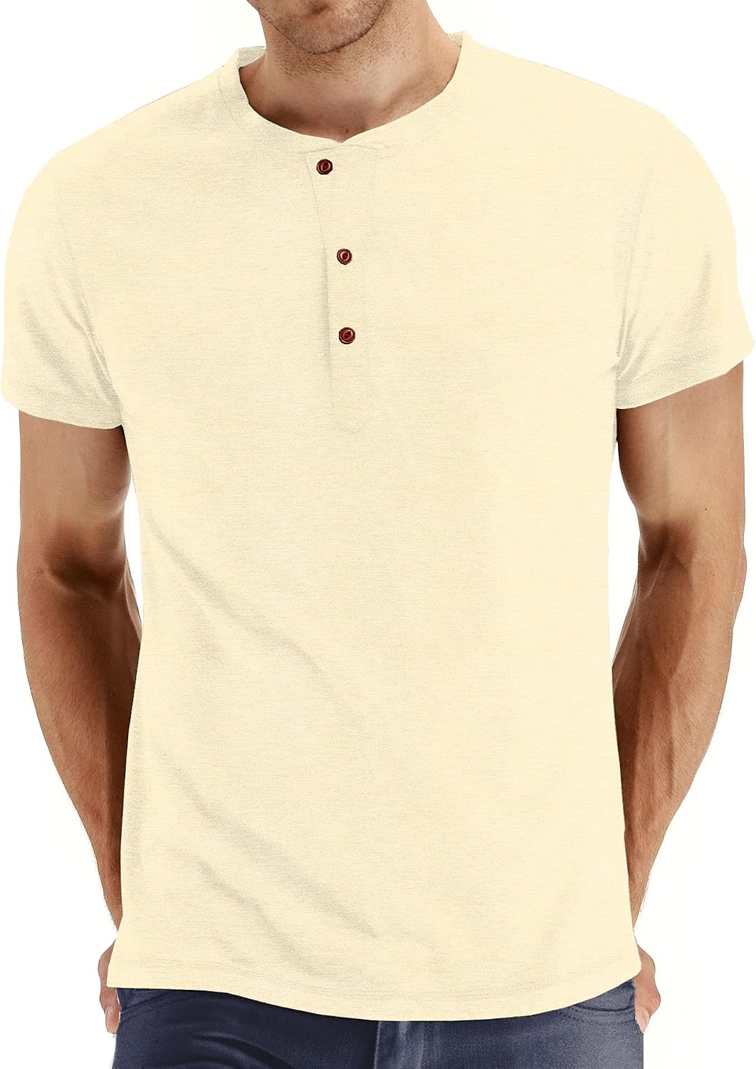 Mens Henley Short Sleeve T-Shirt Cotton Casual Shirt
