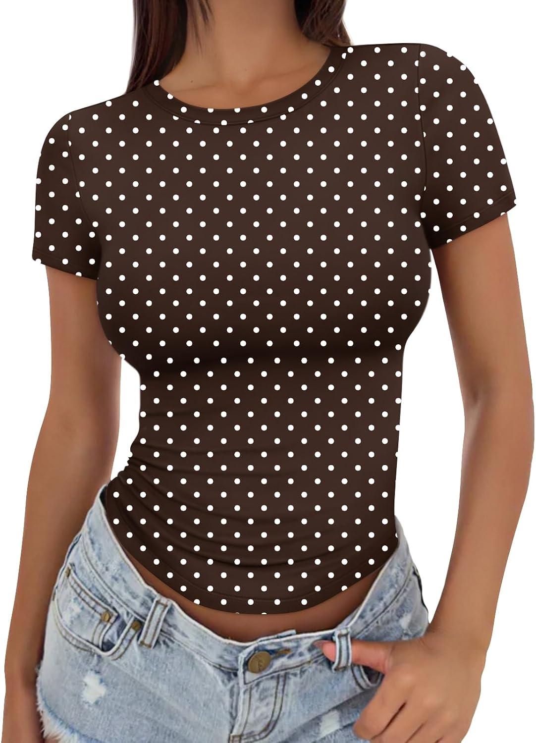 Womens Basic T Shirts - Stretchy Soft Slim Fit Short Sleeve Y2k Cute Summer Crop Workout Tops
