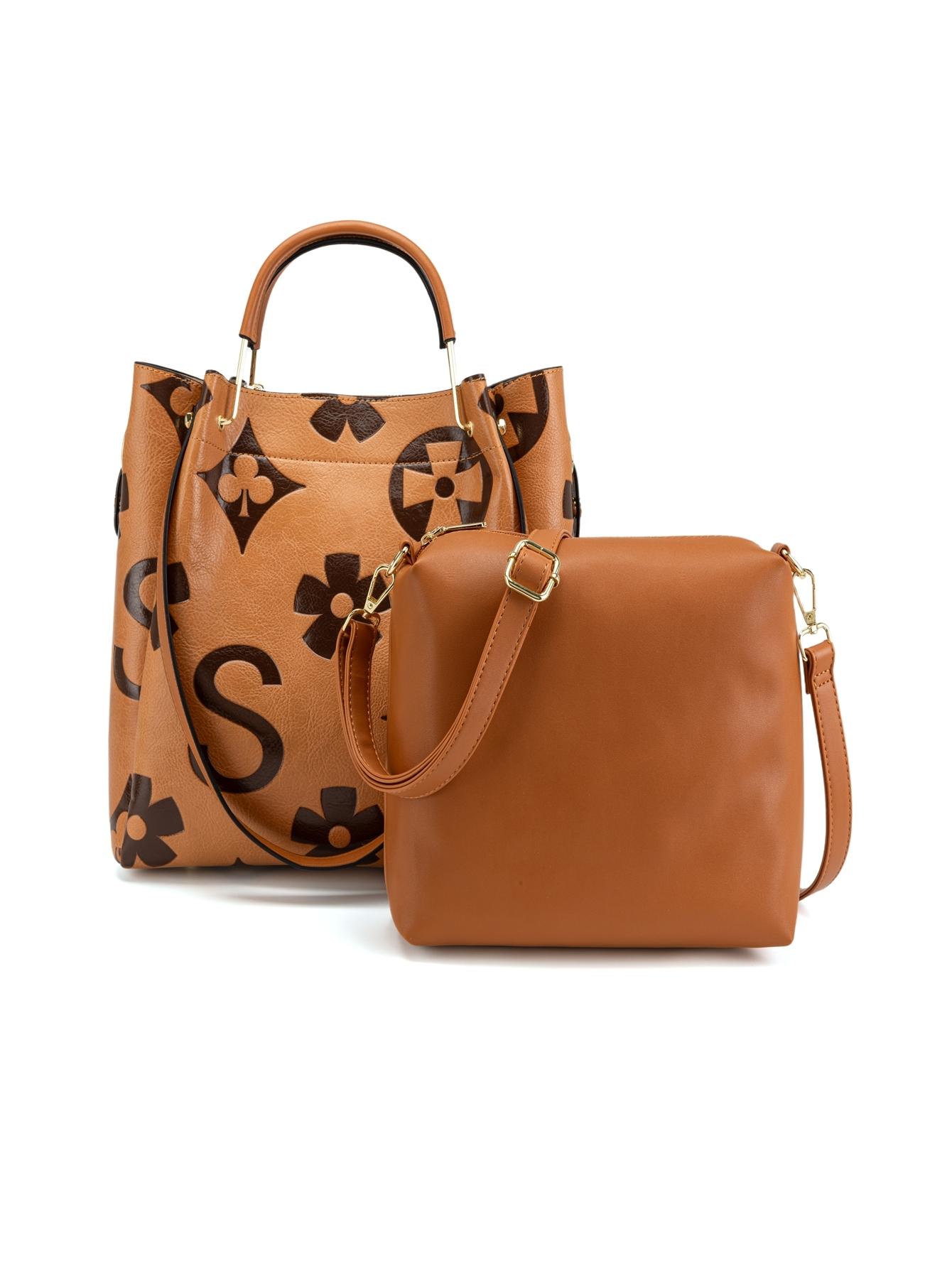 Women's Fashionable Vintage Floral Embossed Leather Handbag Set, Including Large Capacity Handbag & Crossbody Bag, Trendy Versatile Daily Commuting Bag Set
