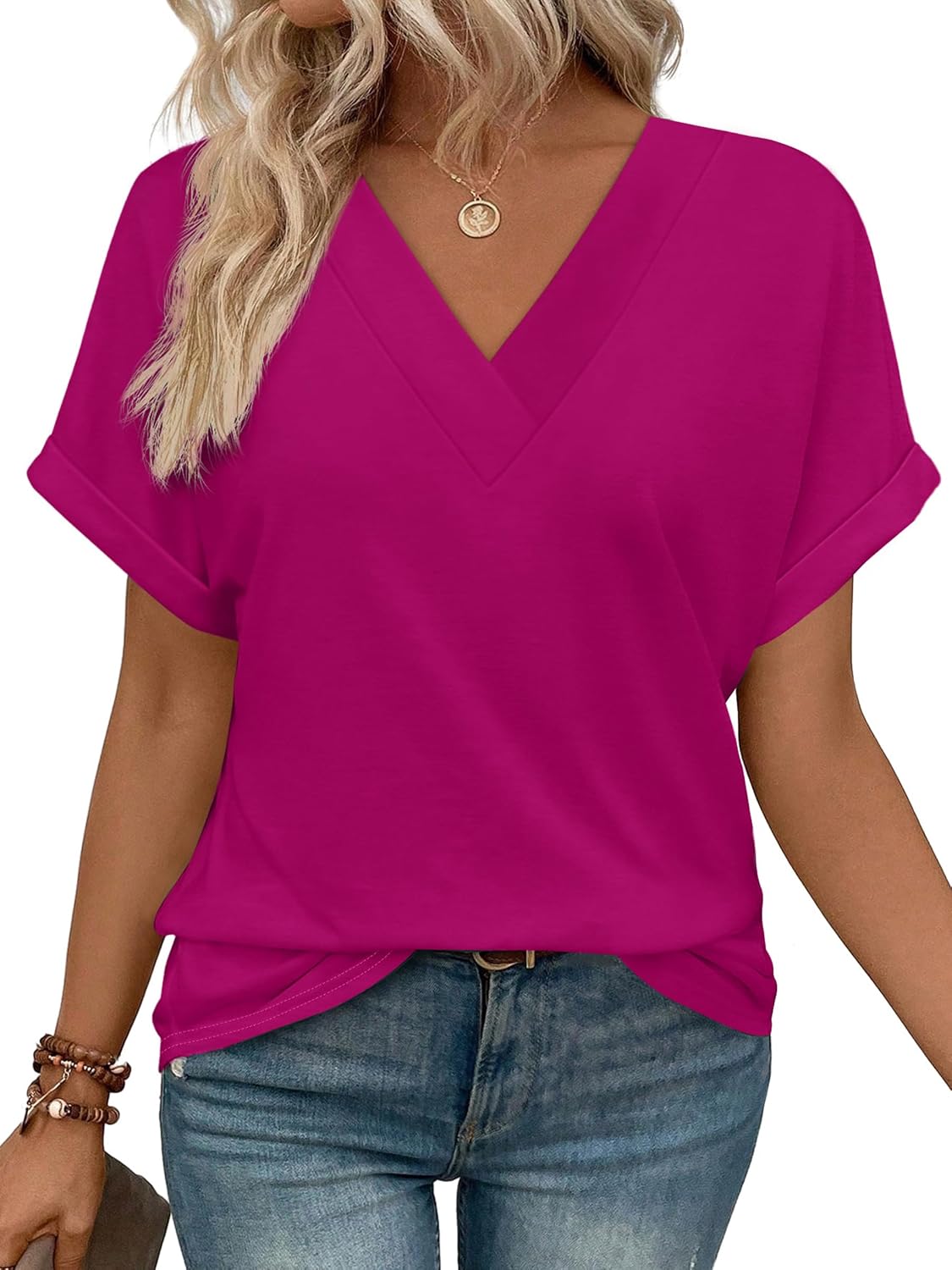 Womens Summer Tops Short Dolman Sleeve Shirts 2026 Fashion V Neck Outfits Clothes