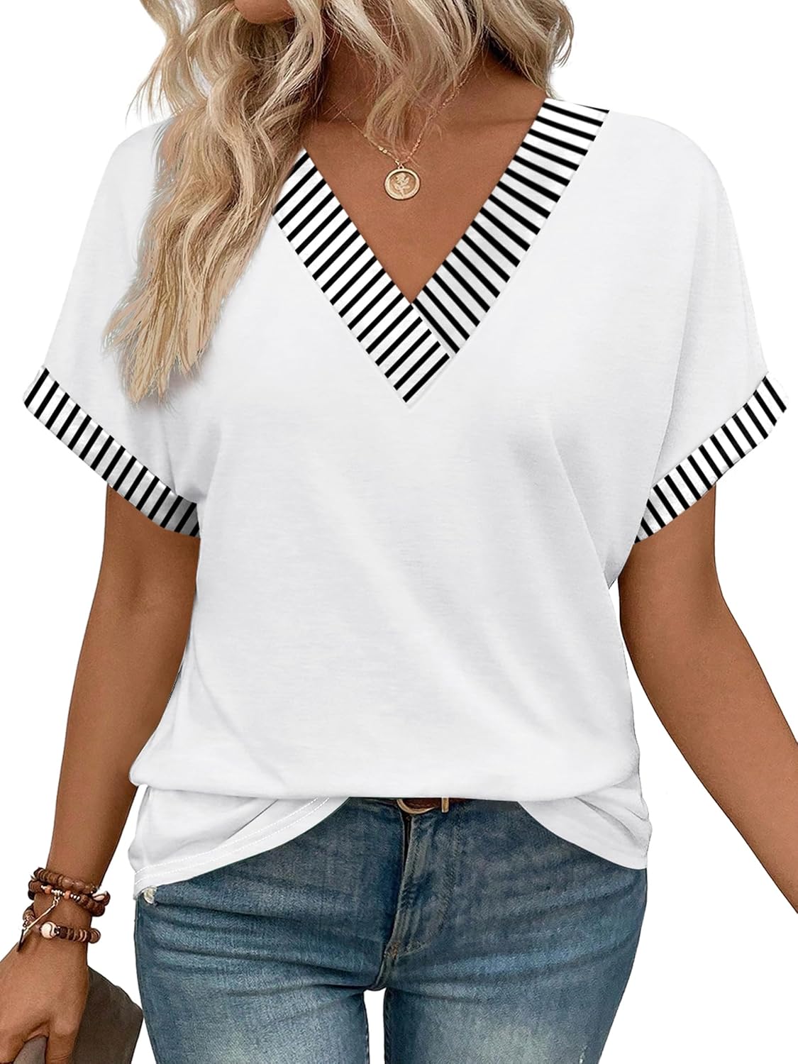 Womens Summer Tops Short Dolman Sleeve Shirts 2026 Fashion V Neck Outfits Clothes
