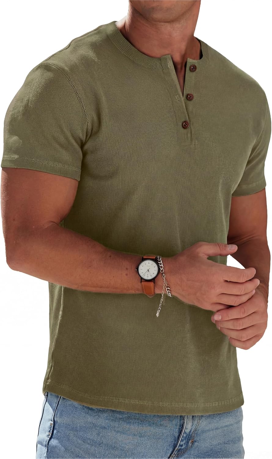 Mens Muscle Henley Shirts Lightweight Workout T-Shirt Gym Tee Athletic Short Sleeve with Button