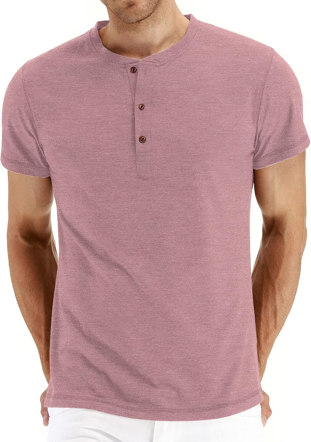 Mens Henley Short Sleeve T-Shirt Cotton Casual Shirt