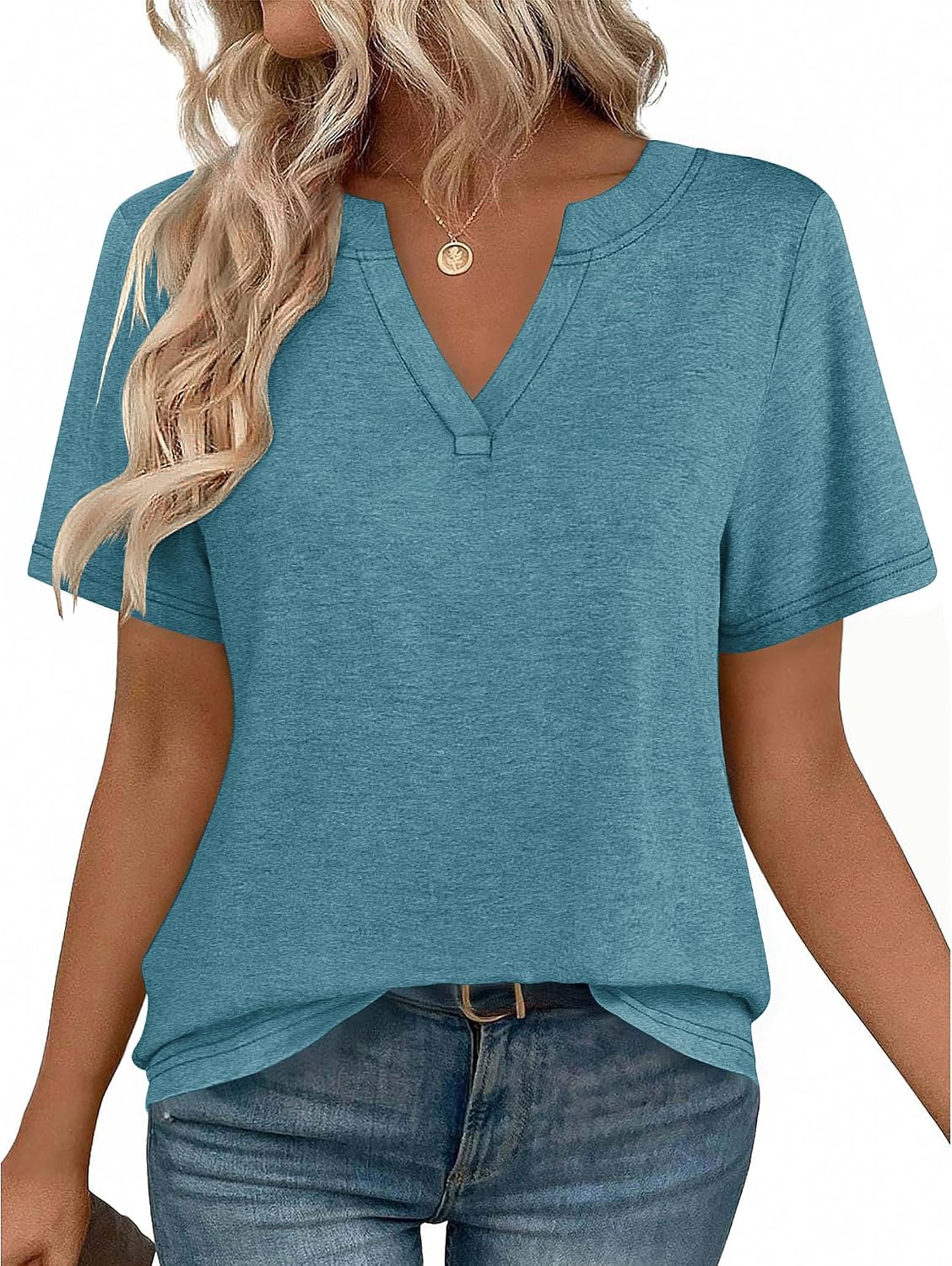 Womens Tops Short Sleeve V Neck Tee Shirts Cute Dressy Casual Clothing Business Work Blouse