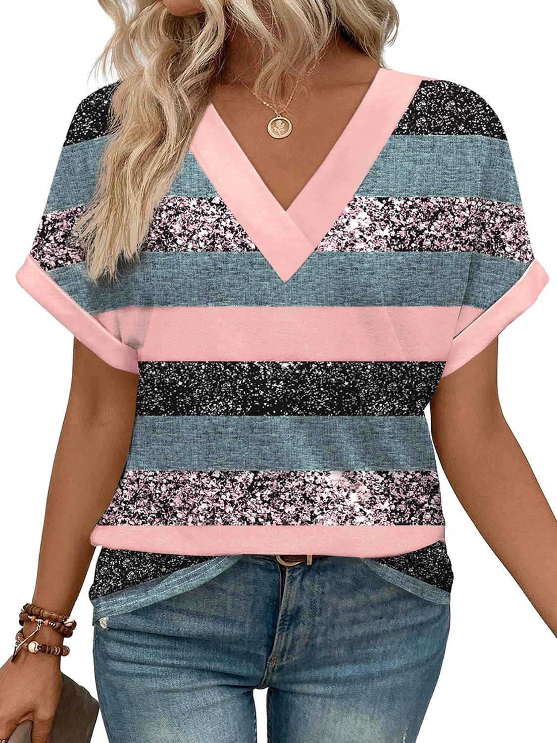 Womens Summer Tops Short Dolman Sleeve Shirts 2026 Fashion V Neck Outfits Clothes