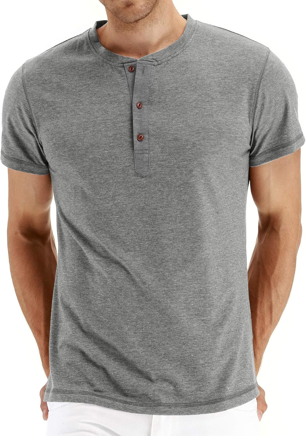 Mens Henley Short Sleeve T-Shirt Cotton Casual Shirt