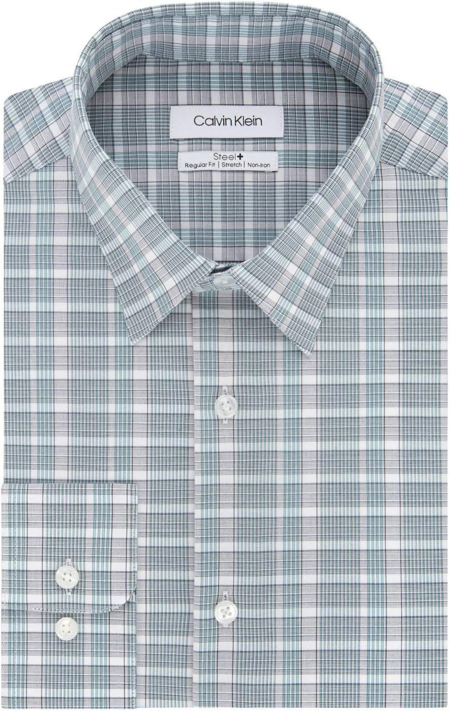 Calvin Klein Mens Dress Shirts Non Iron Stretch Regular Fit Check
