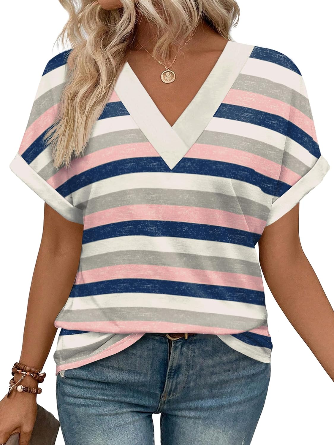 Womens Summer Tops Short Dolman Sleeve Shirts 2026 Fashion V Neck Outfits Clothes