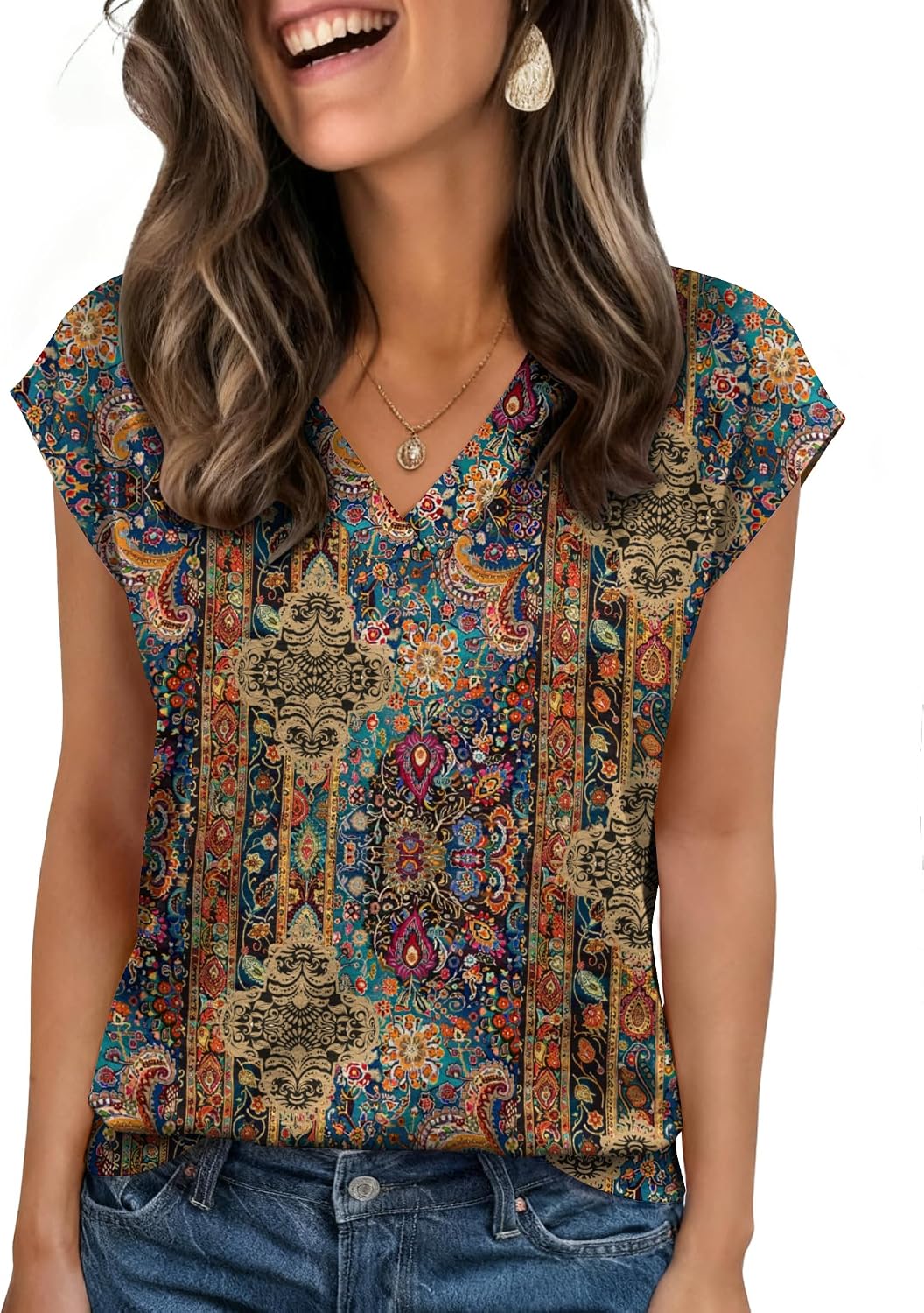 Womens Tops Cap Short Sleeve Textured Blouse V Neck Summer Spring Shirts Business Casual Outfits