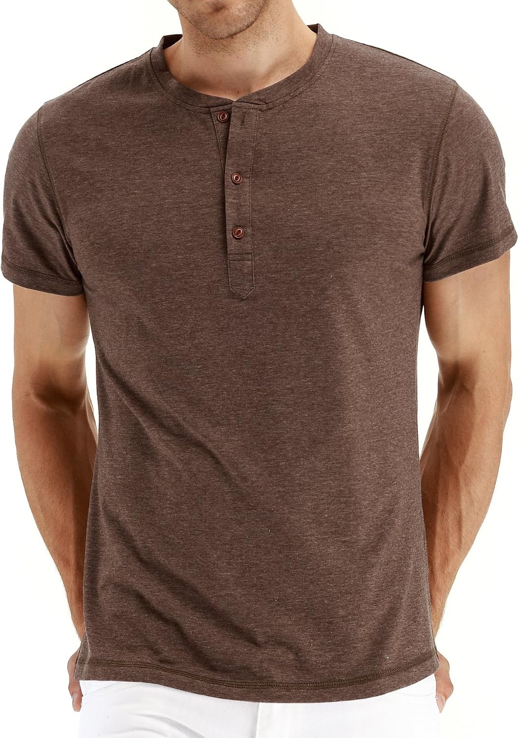 Mens Henley Short Sleeve T-Shirt Cotton Casual Shirt