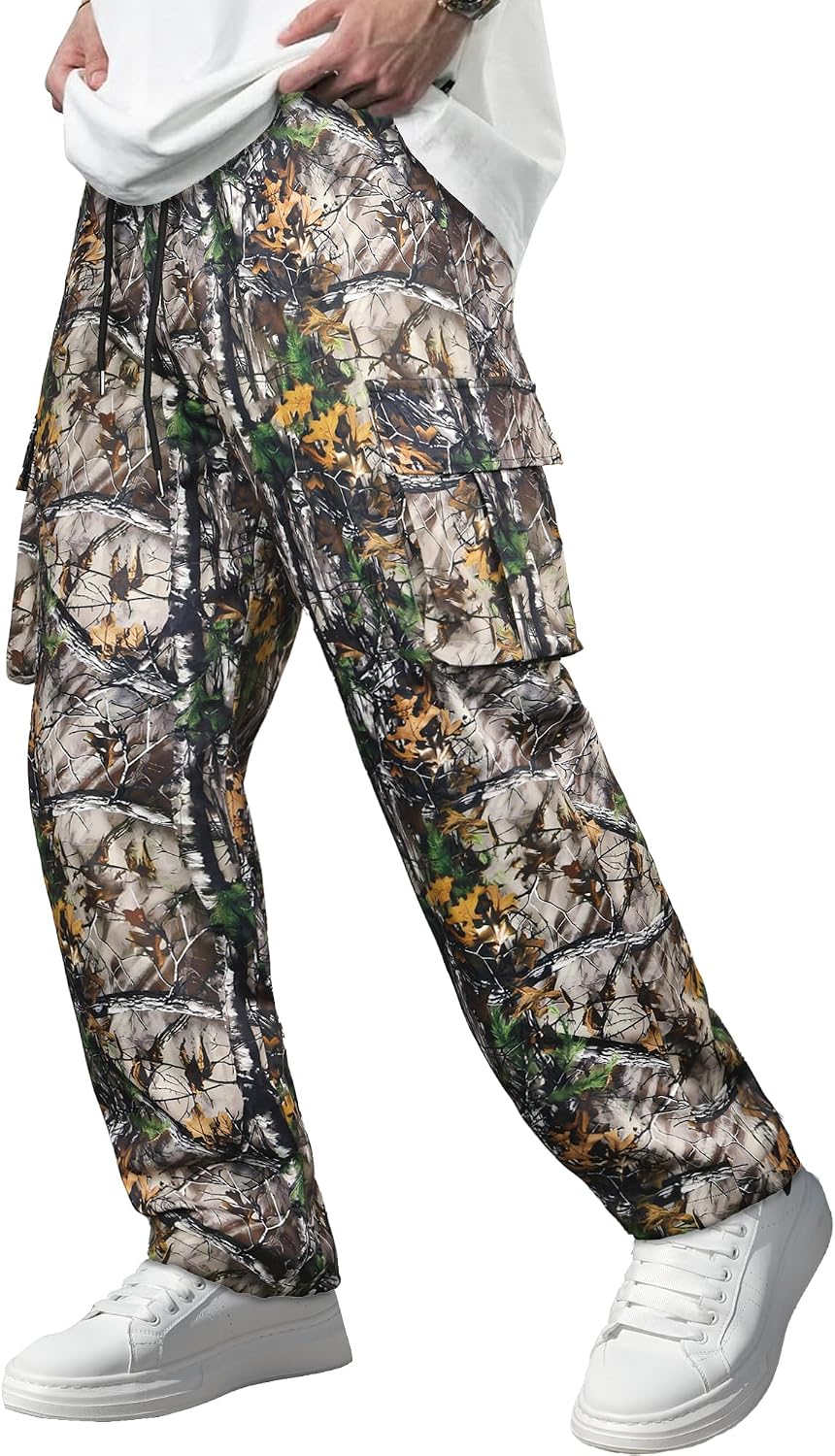 Men's Casual Cargo Pants Workout Joggers Stretch Sweatpants Hiking Drawstring Tactical Pants with Multi Pockets