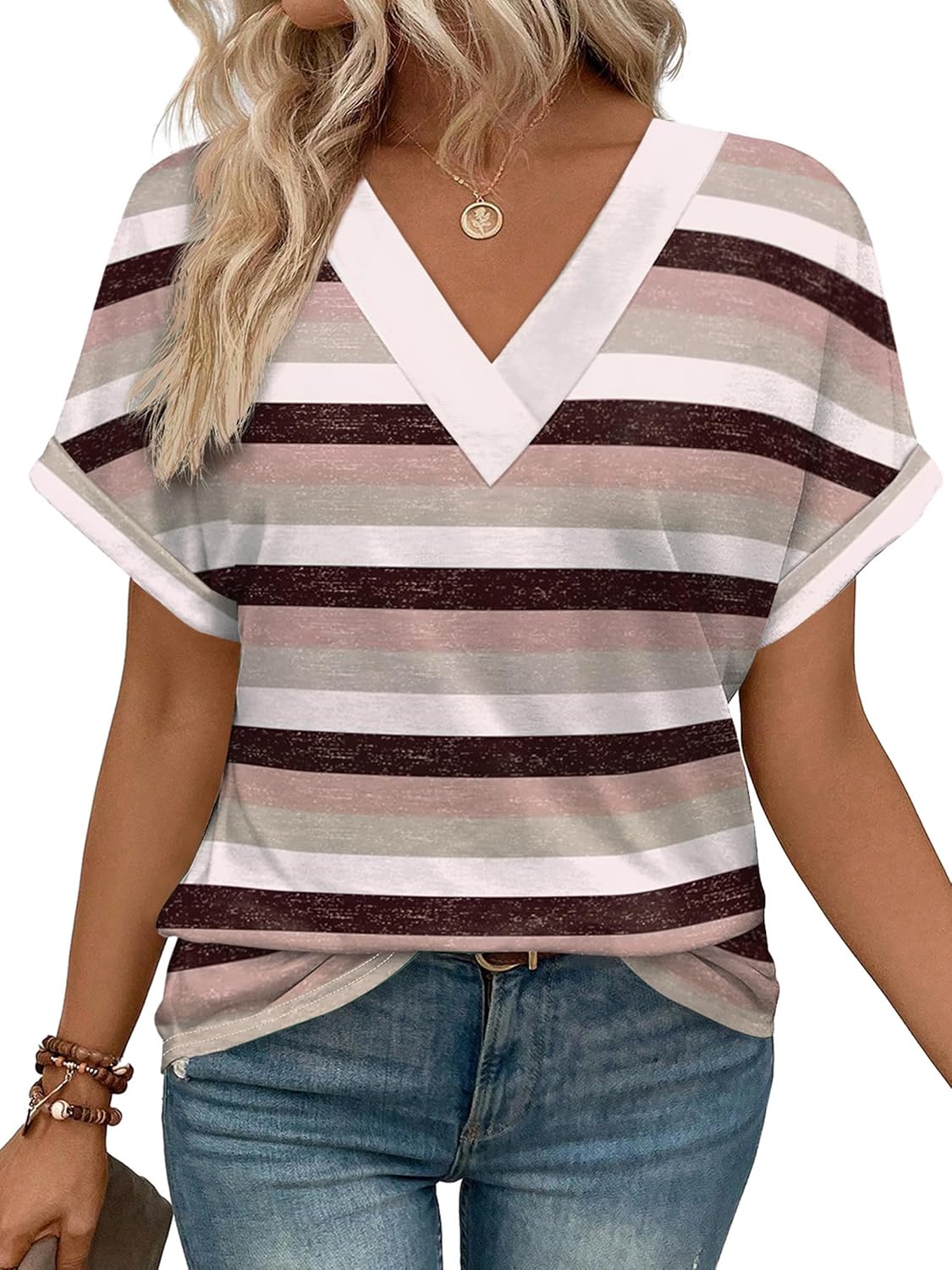 Womens Summer Tops Short Dolman Sleeve Shirts 2026 Fashion V Neck Outfits Clothes