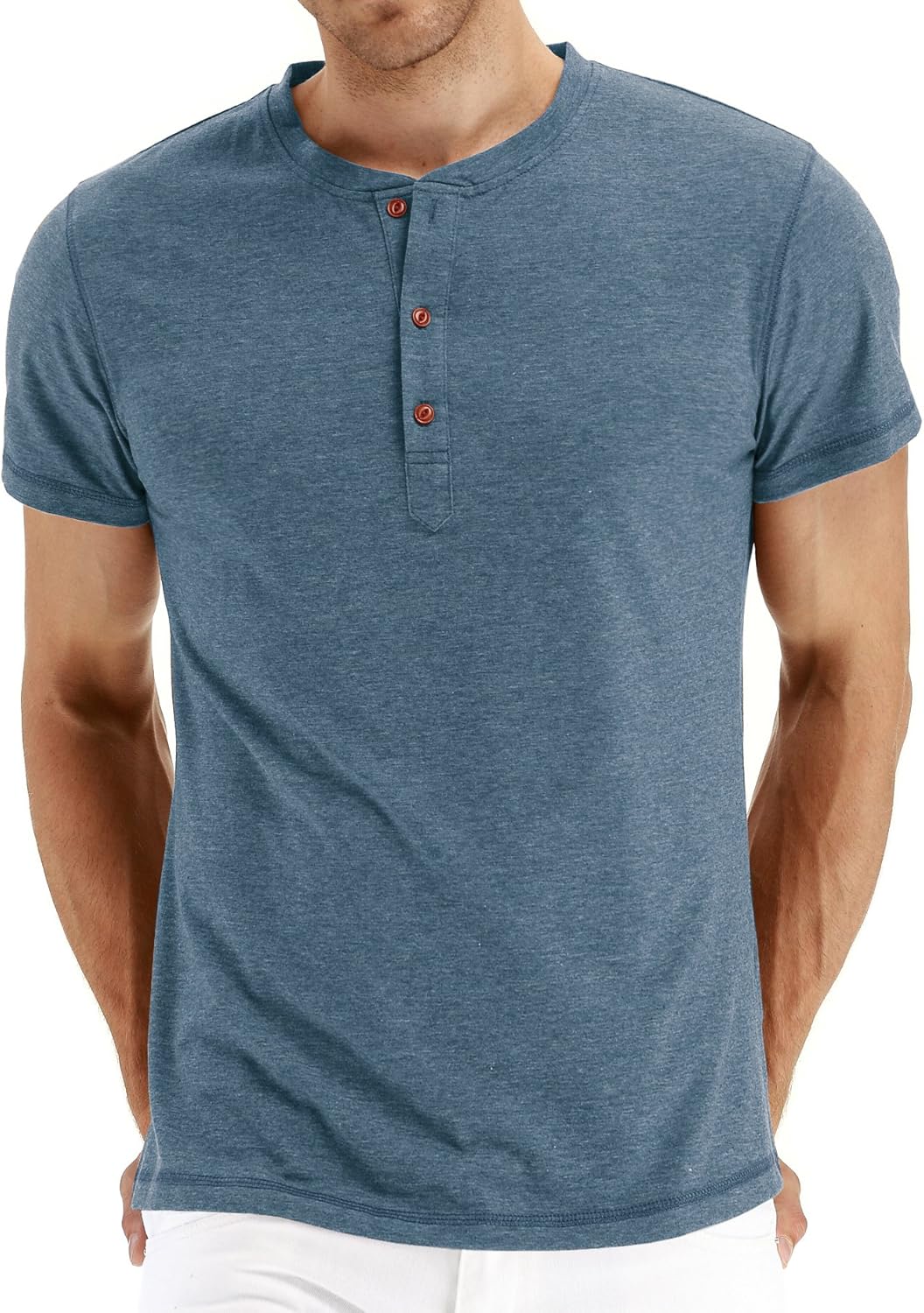 Mens Henley Short Sleeve T-Shirt Cotton Casual Shirt