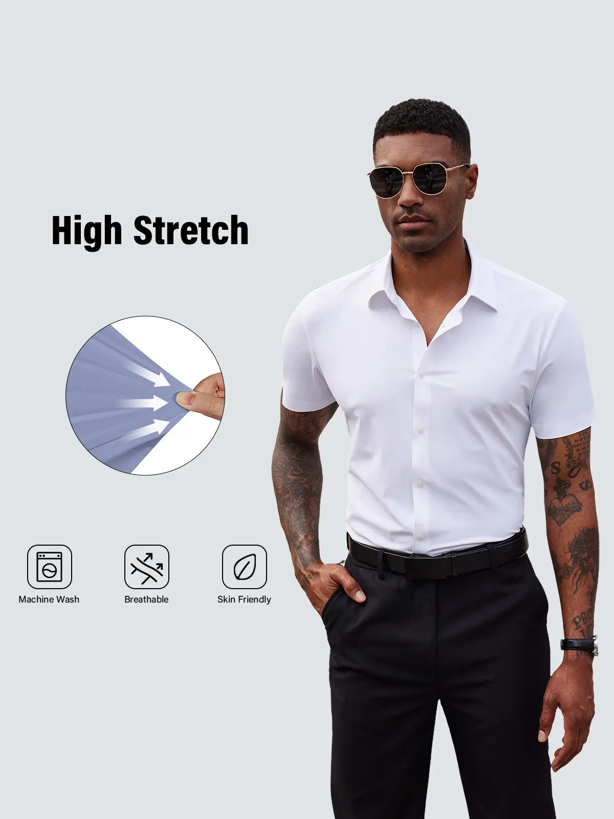 Men's Stretch Dress Shirts Short Sleeve Slim Fit Business Casual Button Down Shirts Muscle Fit Men's Dress Shirts Shortsleeve Menswear gifts for dad Top Plain
