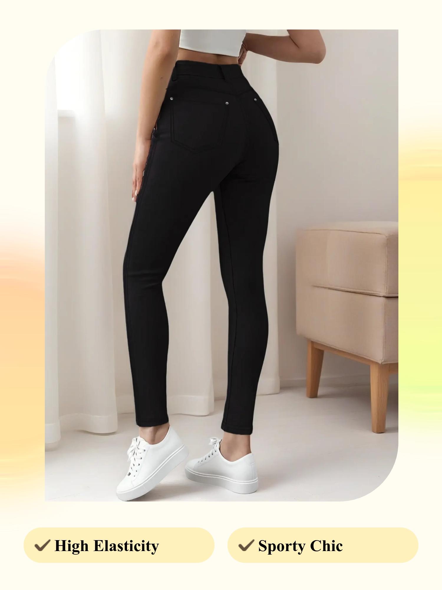 Women's Button-Fly Skinny Pants with Pockets, Casual Pocket Waist, Casual, Slim, Comfy Pants for Daily Wear, Casual Sporty Trousers, Ladies' Casual Fitted Bottoms for All Seasons, Casual Soft Comfy (One Size Up is Recommended)
