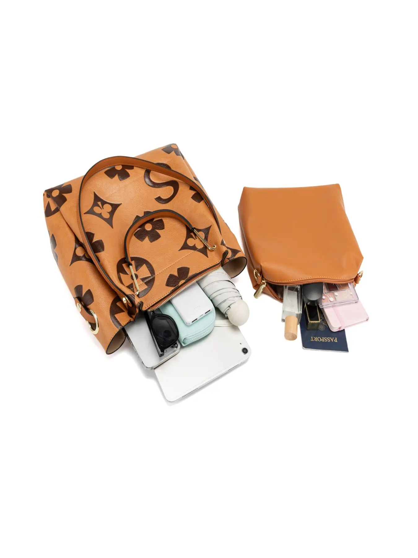Floral Embossed Handbag Set for Women - Large & Crossbody