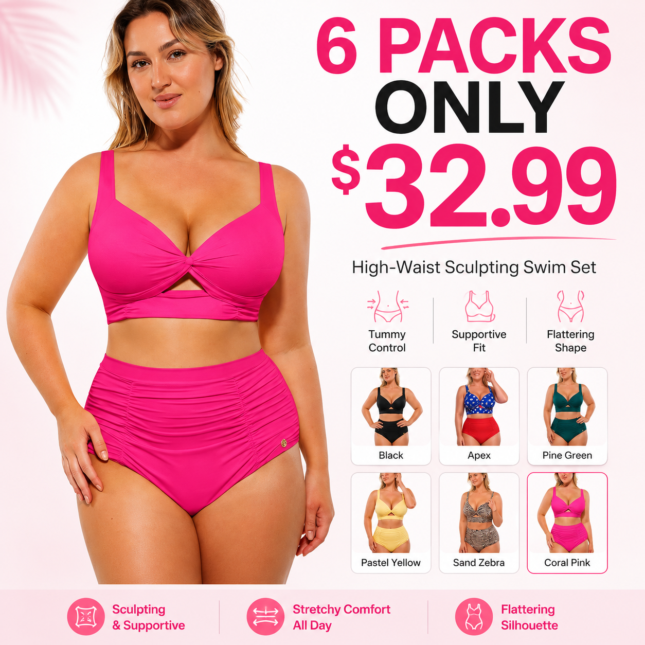6 PACKS High-Waist Sculpting Bikini Set with Crisscross Top