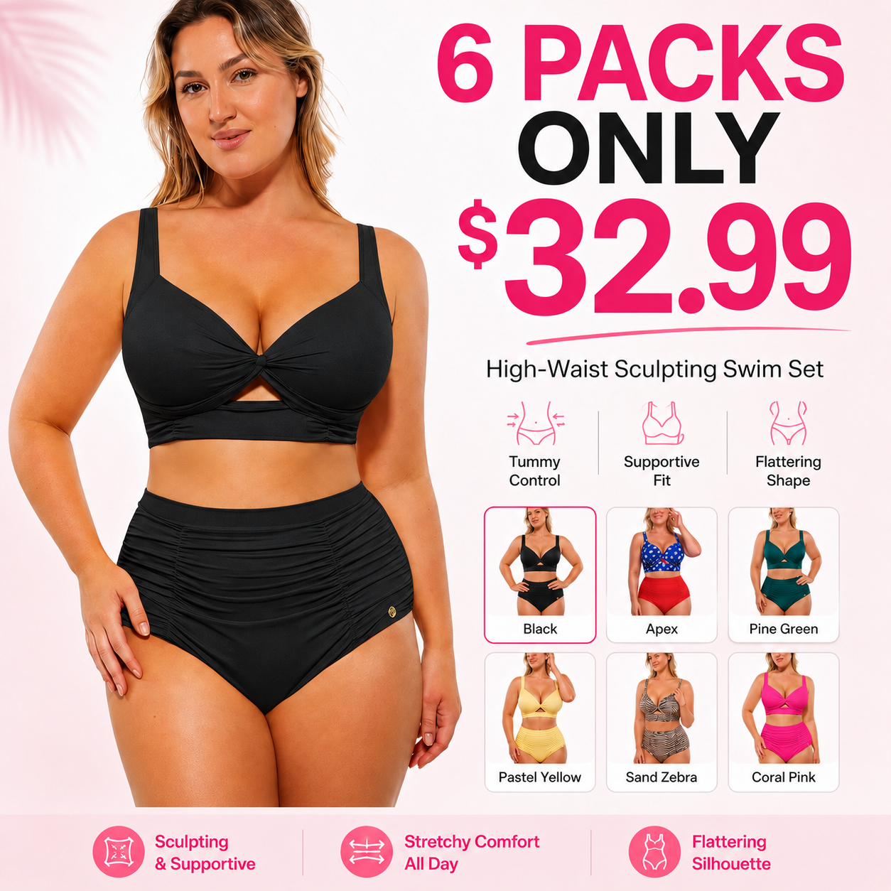 6 PACKS High-Waist Sculpting Bikini Set with Crisscross Top