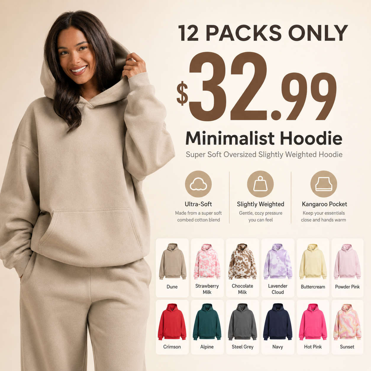 Oversized Minimalist Hoodie - Super Soft Cotton Blend