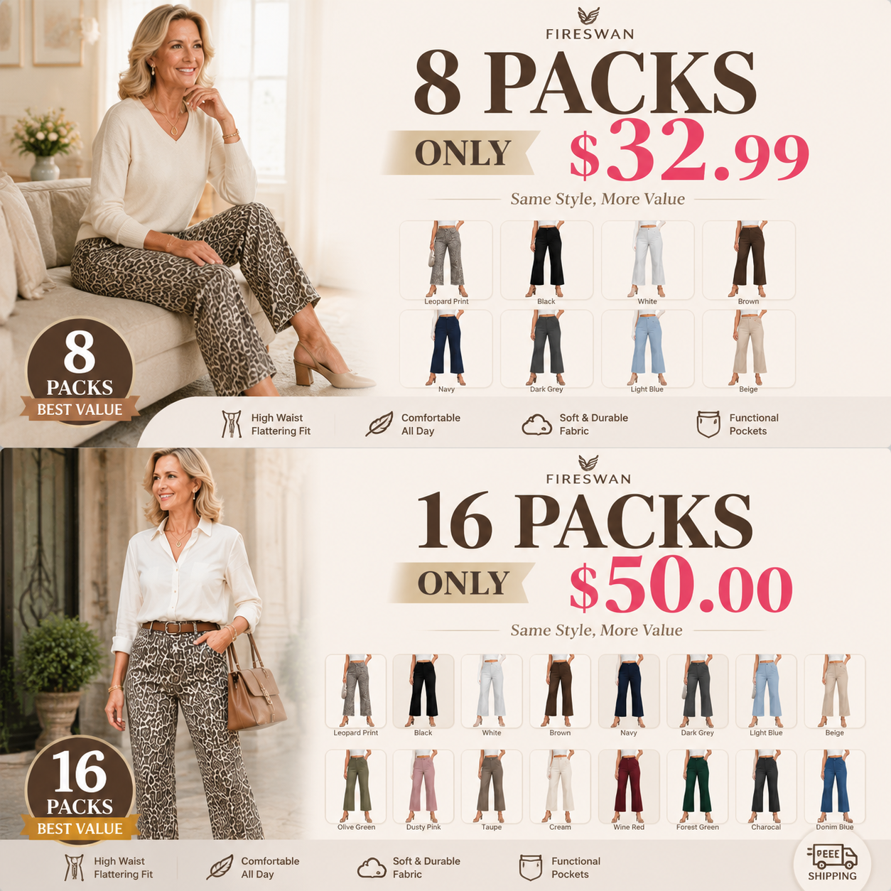 High Waist Leopard Print Jeans for Women